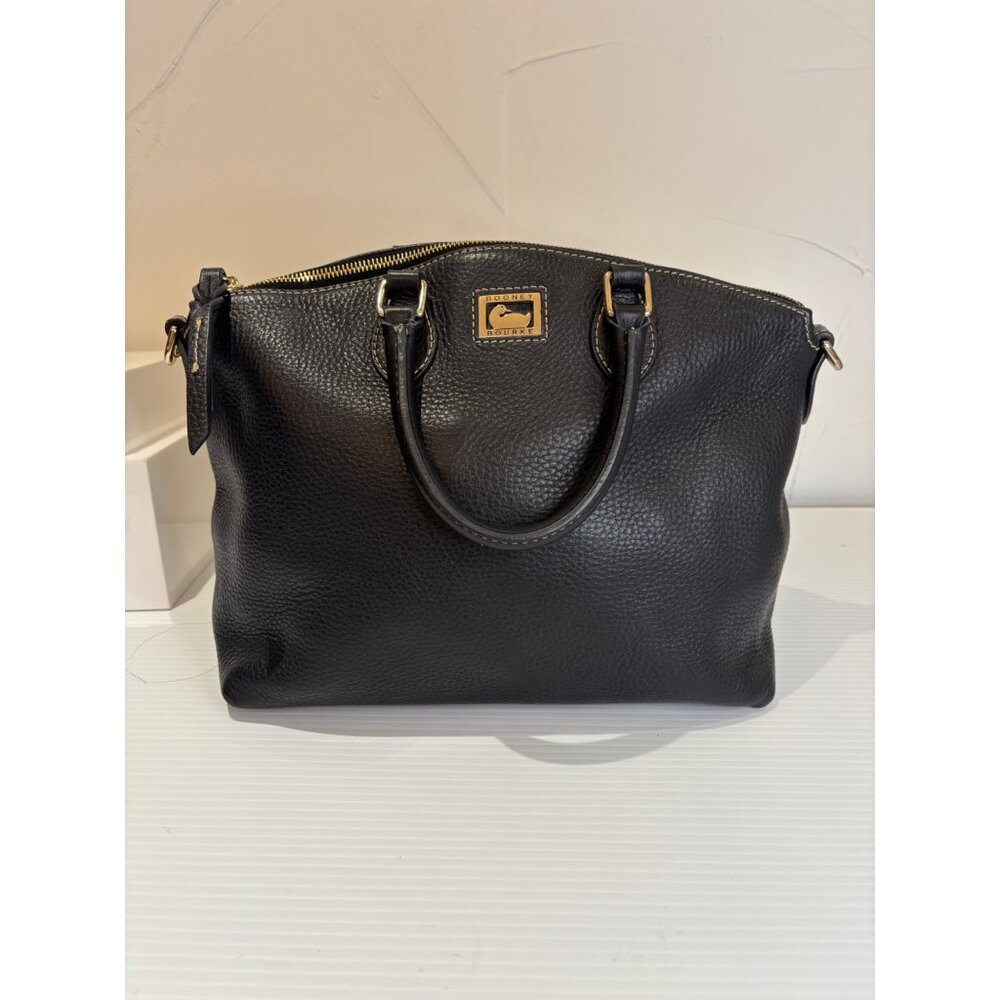 Dooney & Bourke Black Pebbled Leather Satchel Bag With Gold Hardware